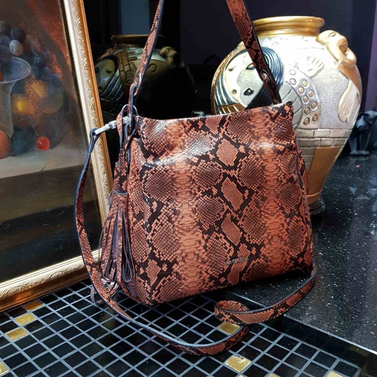 Женская кожаная сумка Arcadia 6880 mesis arancio из натуральной кожи